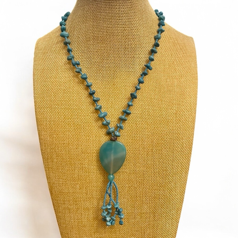 Turquoise Beaded Necklace Blue Agate Pendant